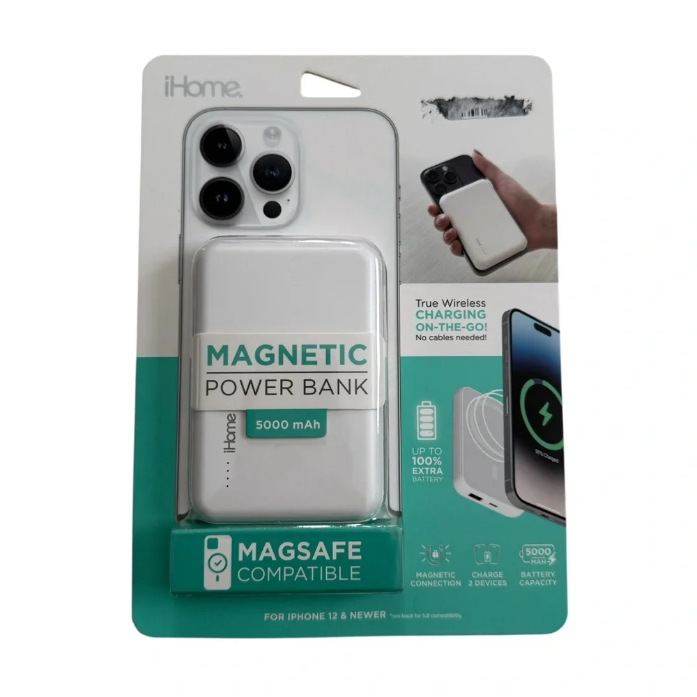 iHome Magnetic Power Bank 5000 mAh Wireless Charging on the Go